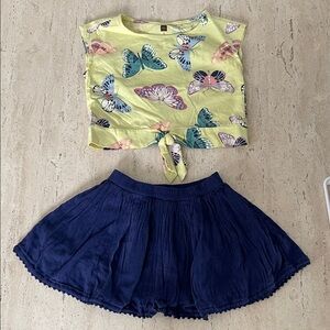 Bundle / lot Tea Collection butterfly shirt and Harper canyon Kids Blue Skirt